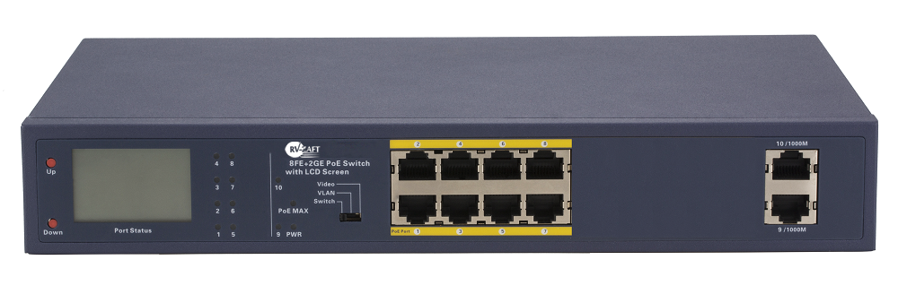 PoE-коммутатор RV-ZPL08AFm-2UP 8 портов и 2 UpLink с LCD-дисплеем (34713260)