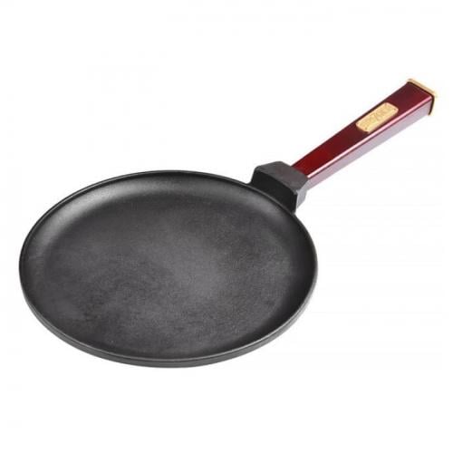 Сковордка для блинов и оладий Brizoll Optima с ручкой чугунная 240х15 мм Black/Bordo (89-90-O2415-P)