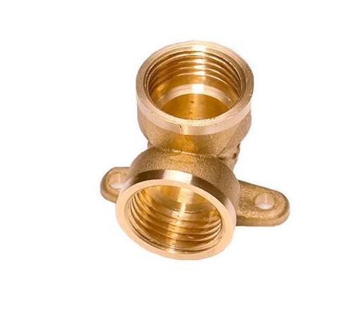 Уголок латунный без покрытия 1/2" ВВ с настенным креплением 10/140 (RS-1803)