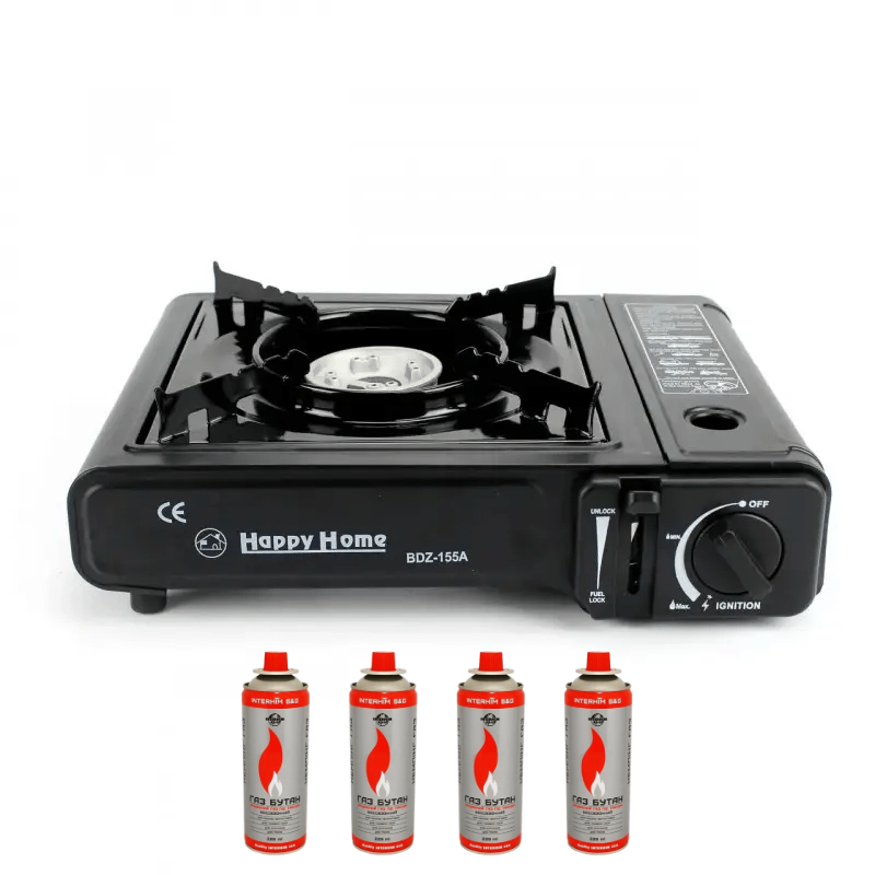Газовий пальник туристичний Happy home BDZ-155A з п'єзопідпалом та кейсом з 4 балонами (1756375590) Газовий пальник туристичний Happy home BDZ-155A з п'єзопідпалом та кейсом з 4 балонами (1756375590)