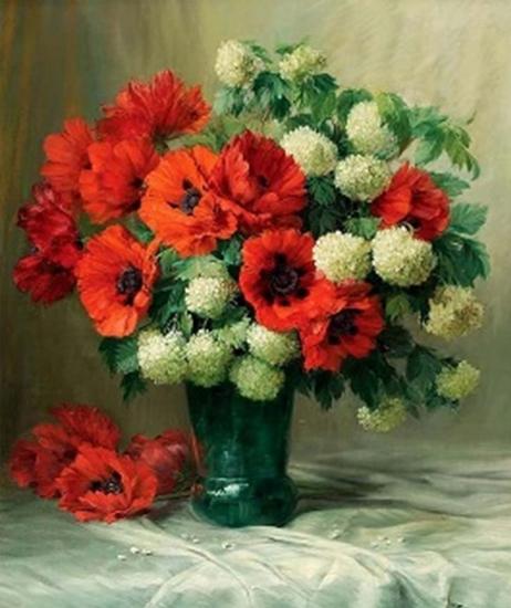 Алмазная мозаика Букет с маками 40х50 см на подрамнике полная выкладка