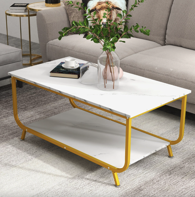 Журнальний стіл Costway Marble двоярусний Білий (4737) - фото 3 Журнальний стіл Costway Marble двоярусний Білий (4737) - фото 3