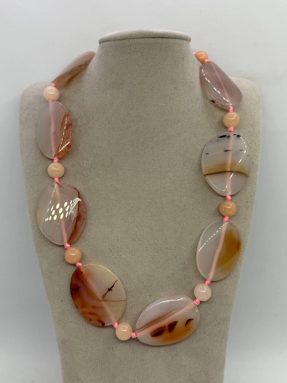 Намисто з агату 40x30 мм 45 см Рожевий (13021)