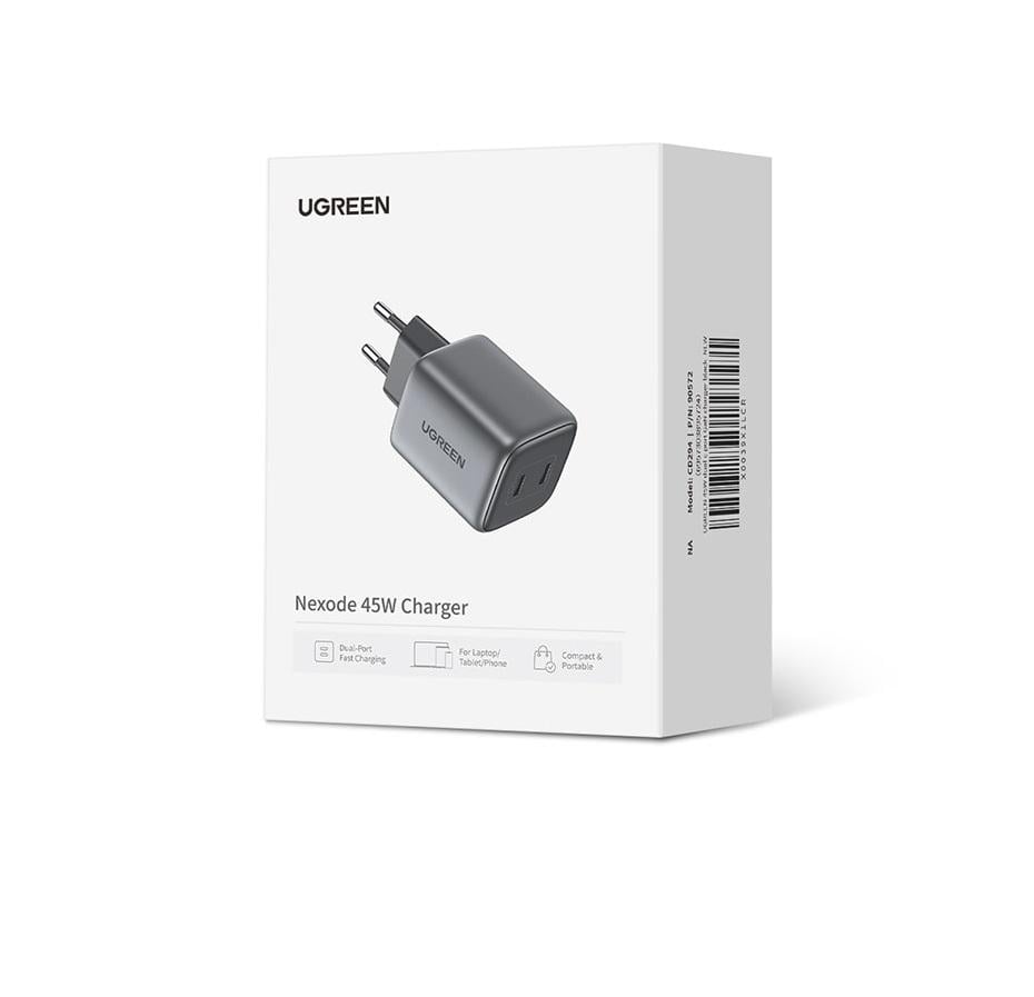 Зарядное устройство UGREEN CD294 2Type-C 45W GAN Nexode Mini Gray быстрая зарядка для телефона (90573) - фото 9 Зарядное устройство UGREEN CD294 2Type-C 45W GAN Nexode Mini Gray быстрая зарядка для телефона (90573) - фото 9