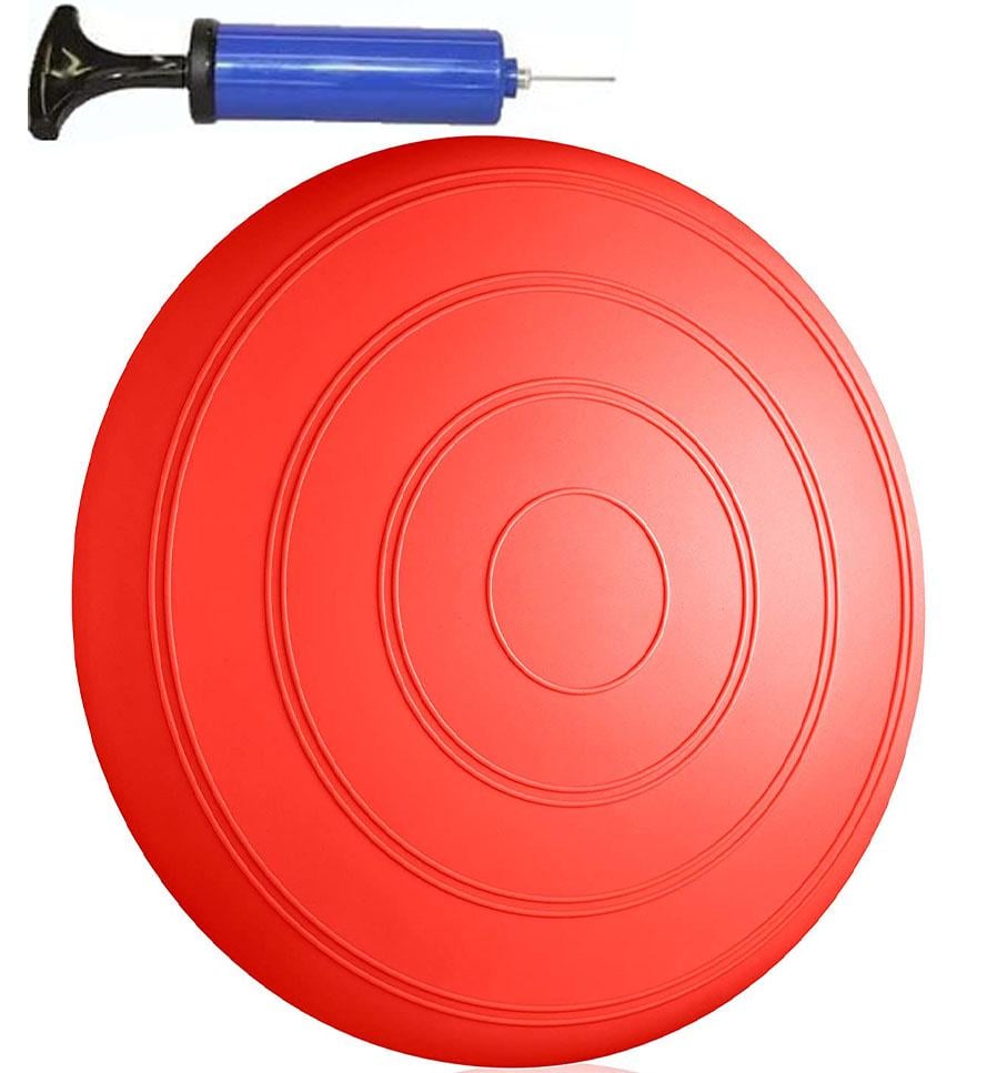 Подушка балансировочная массажная EasyFit гладкая 34 см с насосом Красный (EF-BM34Rpump)