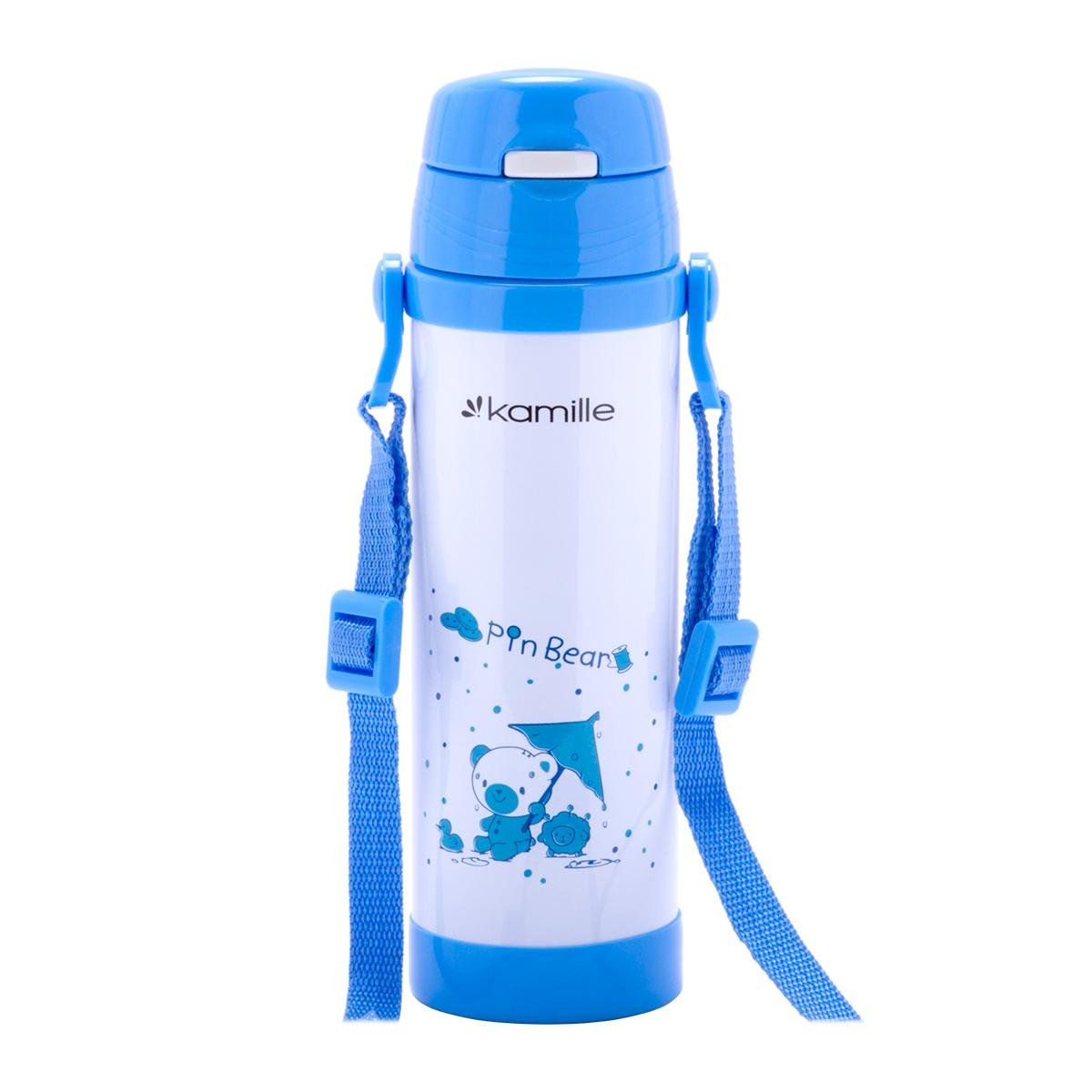 Термос дитячий з трубочкою і ремнем Kamille із нержавіючої сталі 500 мл Блакитний (2086голубой)
