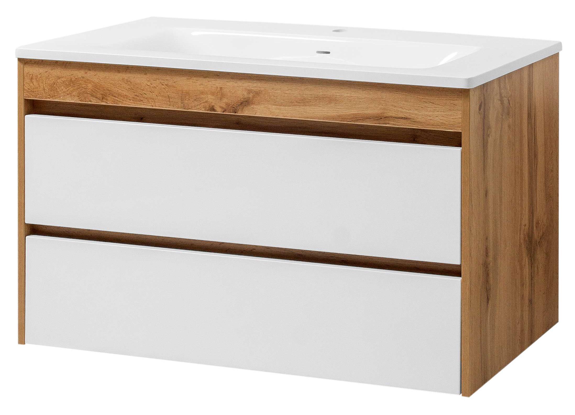 Тумба ЮВВИС Венера ТП-2 Д с умывальником Квадро 100 см Белый/Дуб Тахо (UVV019)