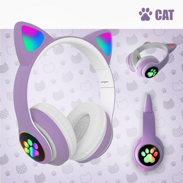 Бездротові навушники VZV-23M Cat Ear Headset з вушками та LED підсвічуванням Фіолетовий - фото 7