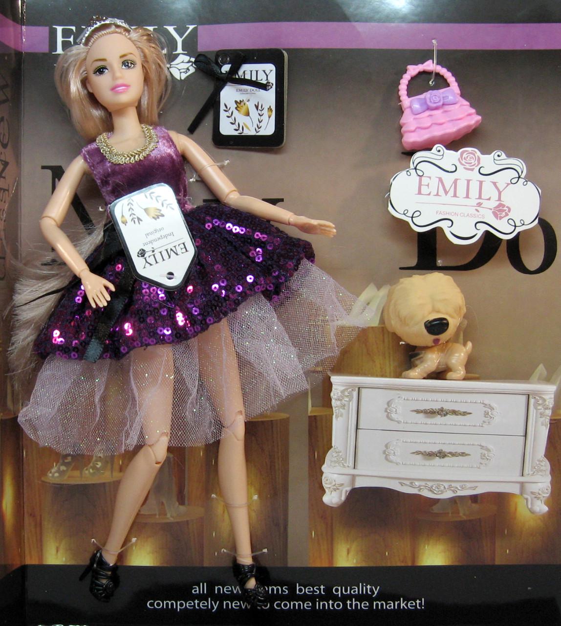 Кукла шарнирная Emily QJ081C с питомцем и сумочкой