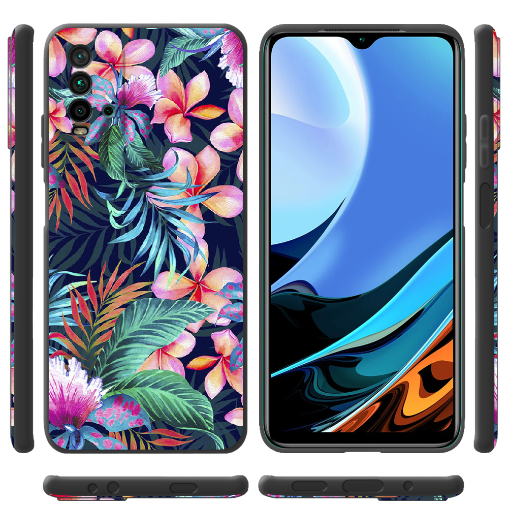 Чехол BoxFace Xiaomi Redmi 9T flowers in the tropics Черный силикон (41685-up1971-42106) - фото 2