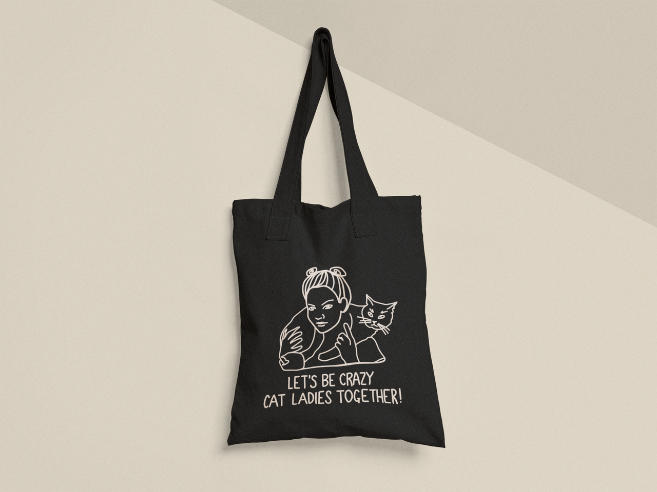 Эко-сумка шоппер с принтом "Cat ladies together" 38х40 см Черный (ПН414-Т1)