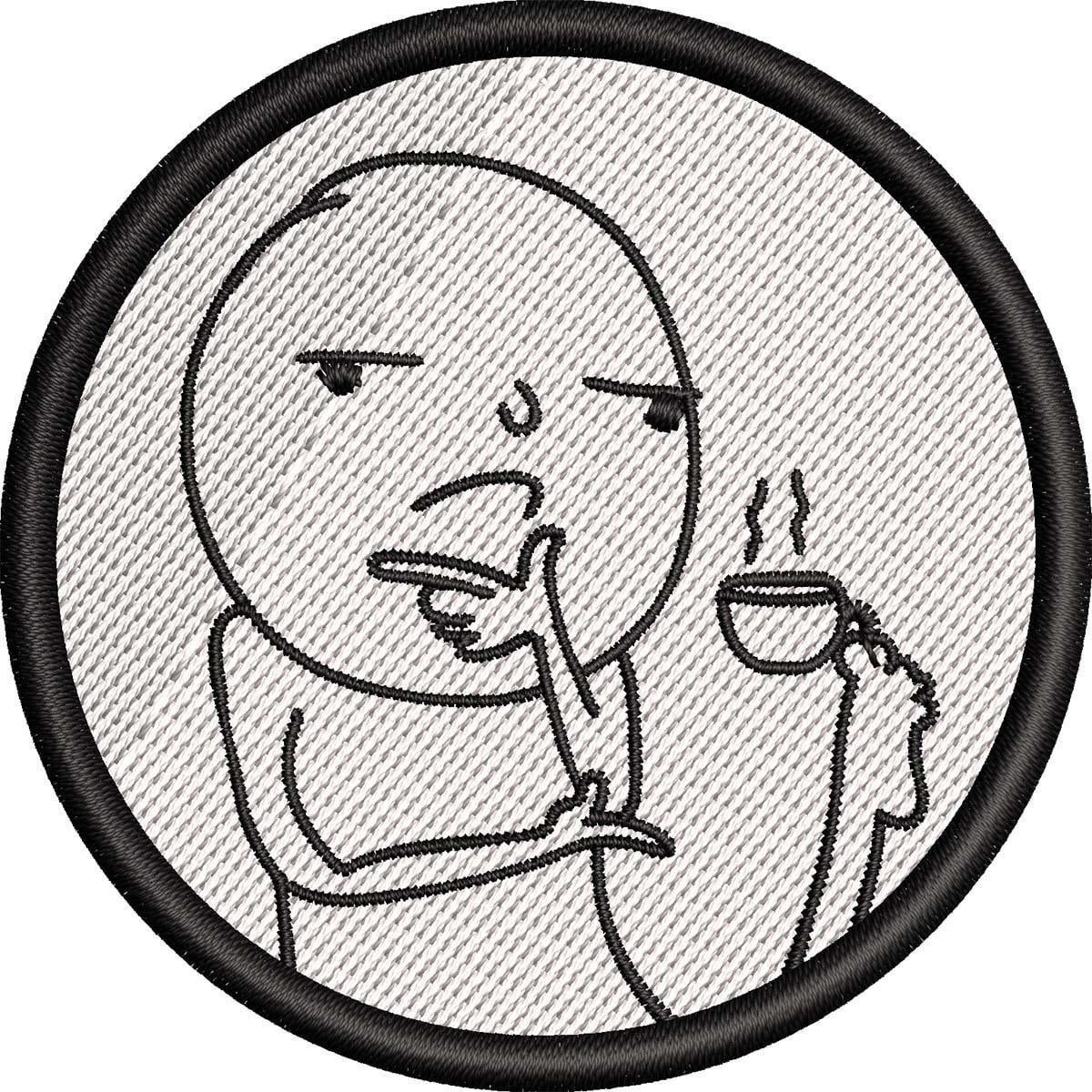 Нашивка патч Мем Задумлива Людина кухоль кави в нозі на клейовій основі кругла 6,5x6,5 см (50180122)