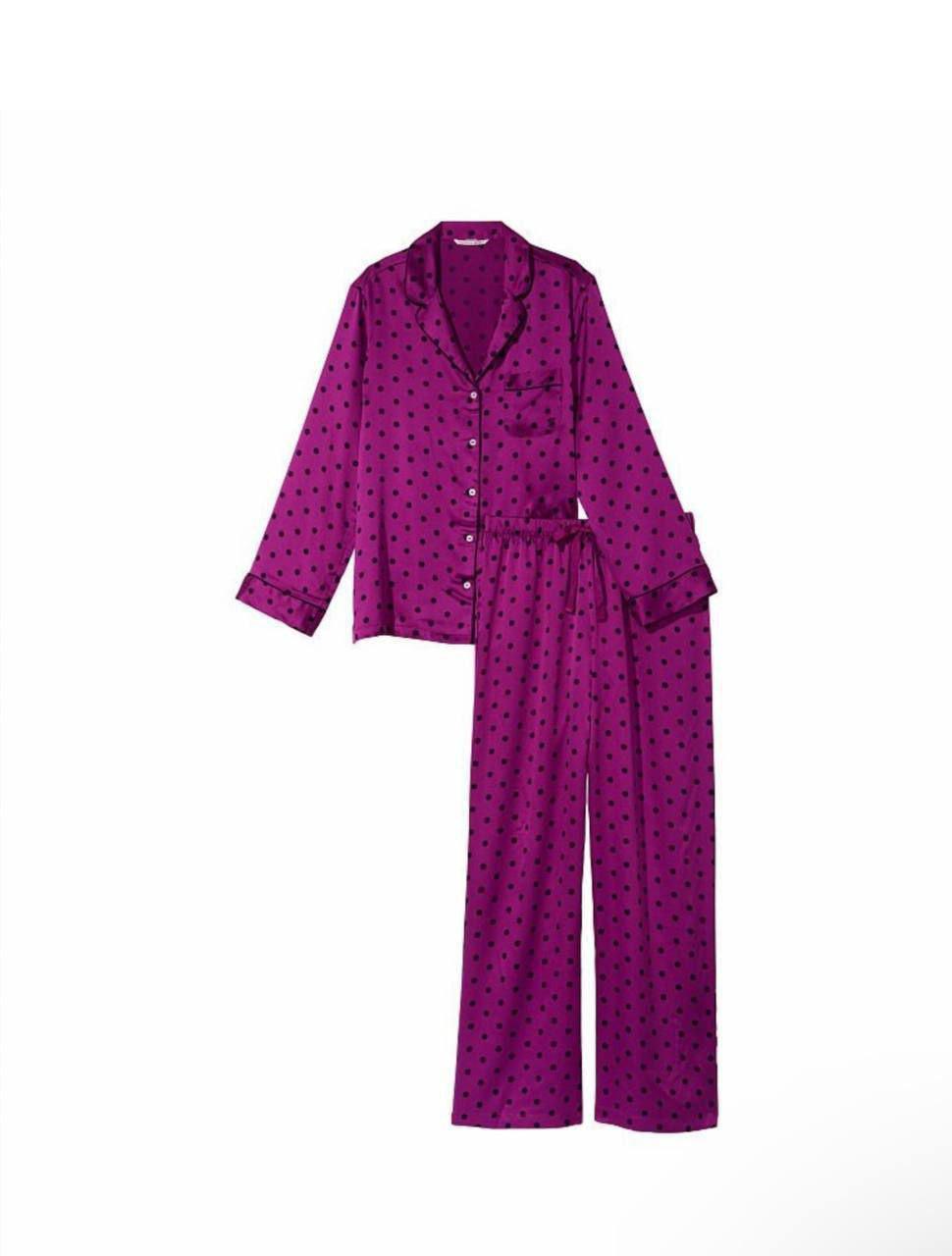 Піжама сатинова сорочка/штани Victoria's Secret Satin Long Pajama Set S Бордовий (26811427D) - фото 3