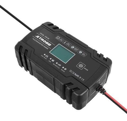 Зарядное устройство для аккумулятора автоматическое с сенсорным дисплеем 12/24 В Черный