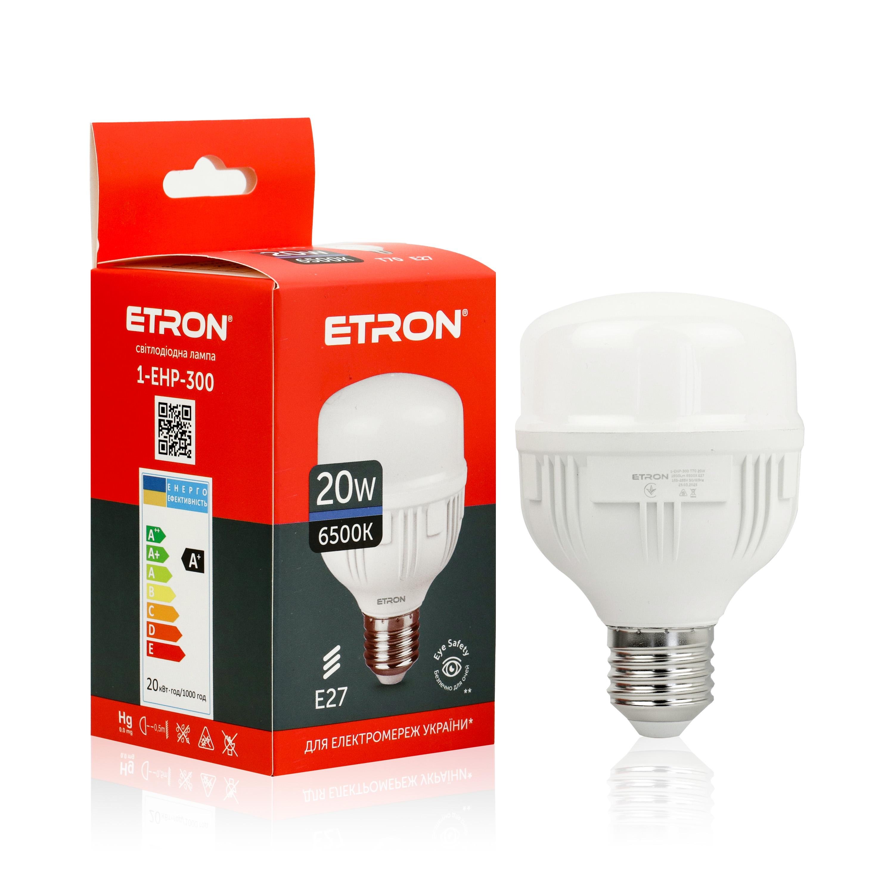 Светодиодная лампа ETRON 20W T70 6500K 220V E27 холодный свет (27084566)