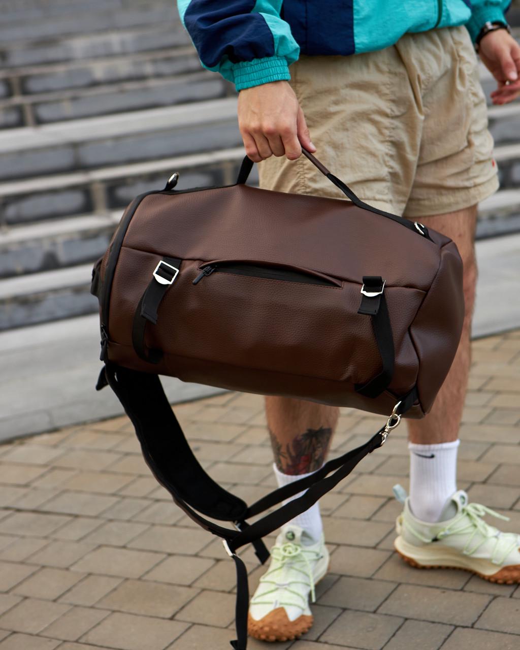 Спортивная сумка-бочка Tobeyou с отделом для обуви 32 л Коричневый (395620974)