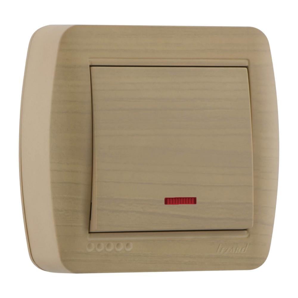 Выключатель одноклавишный накладной Lezard Demet IP20 с подсветкой Клен (27550267)