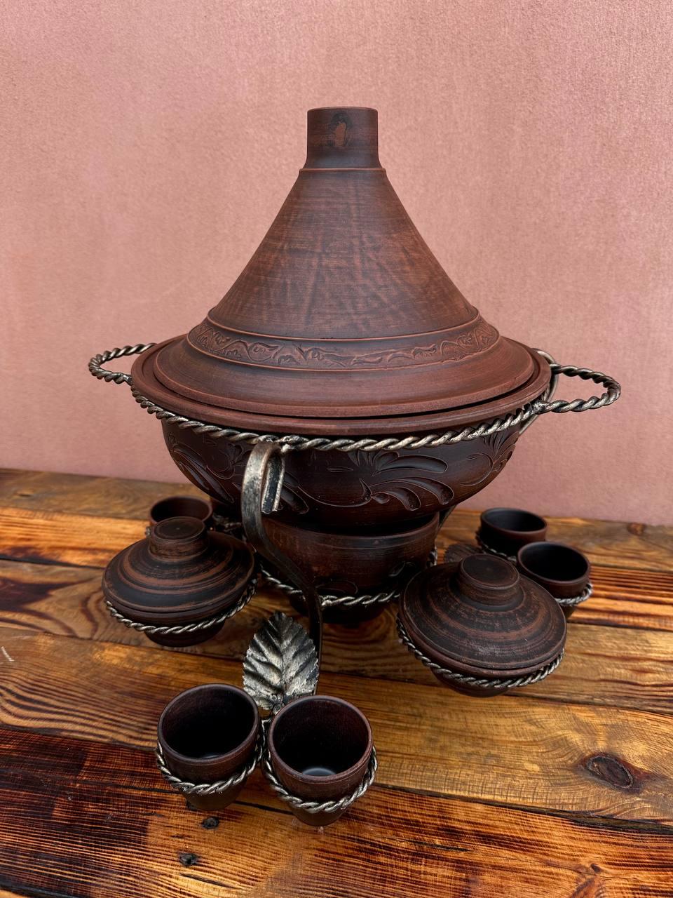 Садж глиняний Тажин Таджин з чарками 6 шт. та соусниками 3 шт.