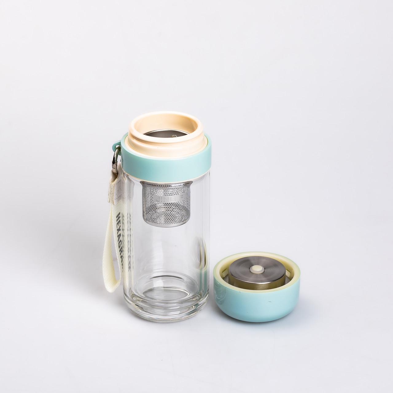 Термос стеклянный Hexagram с двойными стенками и заварником 240 мл Мятный (HP-14-40M) - фото 2