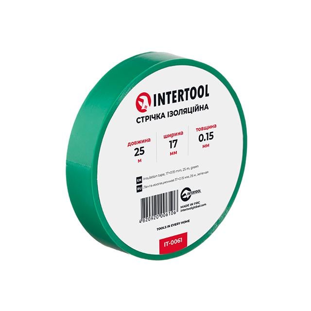 Стрічка ізоляційна Intertool 0,15х17 мм 25 м Зелений (IT-0061)