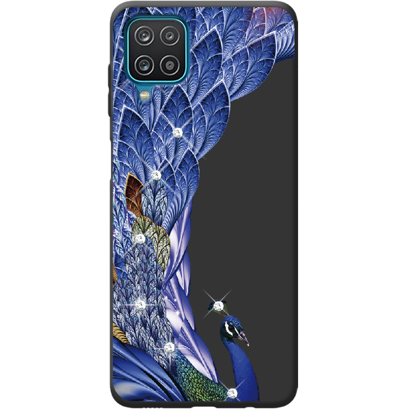 Чехол BoxFace Samsung A125 Galaxy A12 Павлин со стразами Черный силикон (41506-rs7-42014)