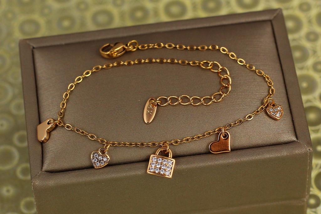 Браслет Xuping Jewelry замочек с сердечками 17 см удлинитель 3 см Золотистый (2312371820)