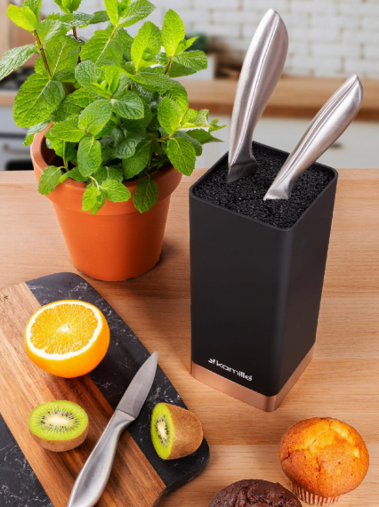 Подставка для ножей Kamille квадратная 22 см Черный/Медный (7628) - фото 3