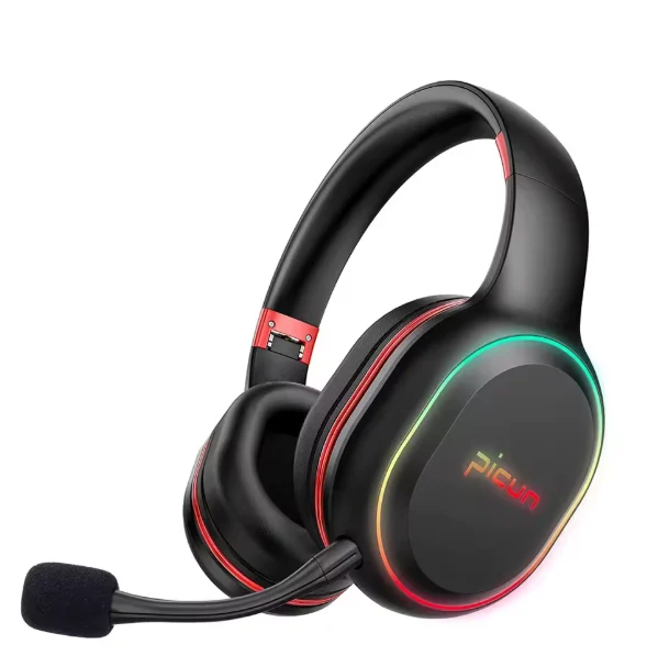 Наушники беспроводные игровые Picun P80X с микрофоном и RGB подсветкой Black/Red (2812080981)