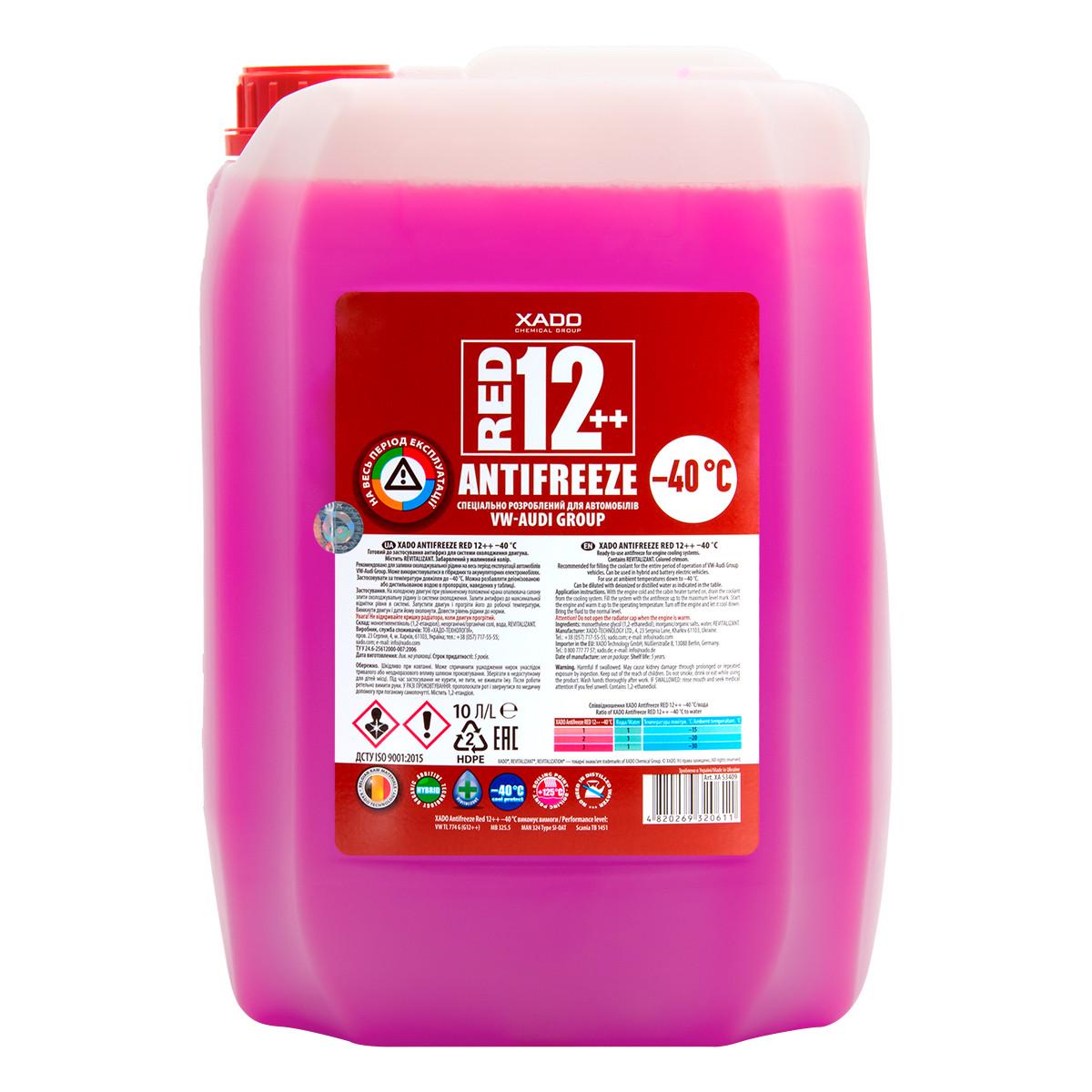 Антифриз для двигуна XADO Antifreeze Red 12++ -40⁰С 10 кг