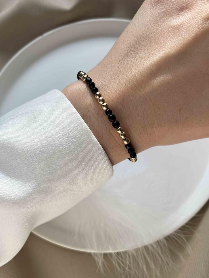 Браслет тонкий из камней агат и гематит (4478)