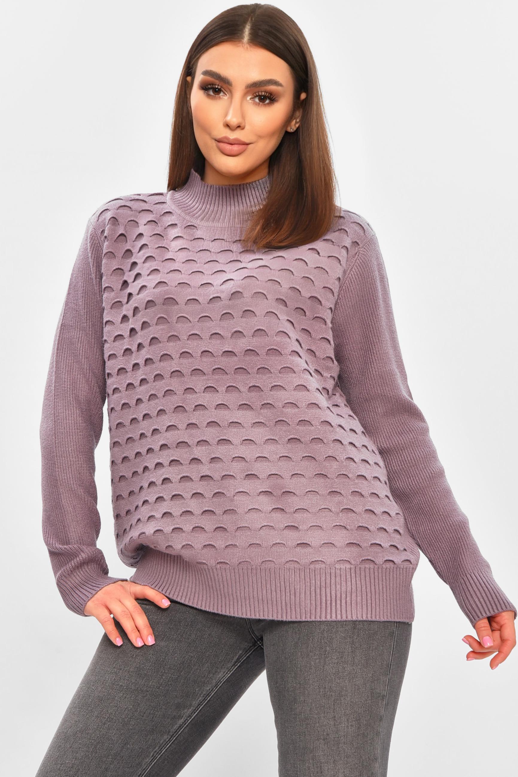 Свитер женский 206590 однотонный XL-2XL Сиреневый (206590_!335355_48-50)