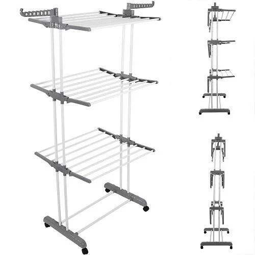 Сушилка для белья и одежды Garment Rack With Wheels напольная раскладная 3 яруса 76х64х170 см (13750136) - фото 2