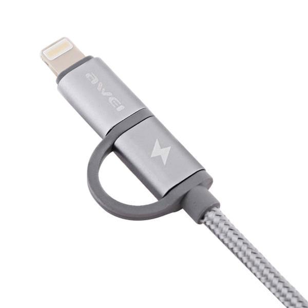 Кабель 2 в 1 Lightning и Micro USB Awei CL-930C grey (iz12858) - фото 2