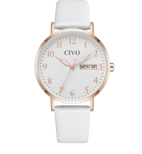 Часы наручные женские CIVO 2408 кожаный ремешок Белый (3025231662)