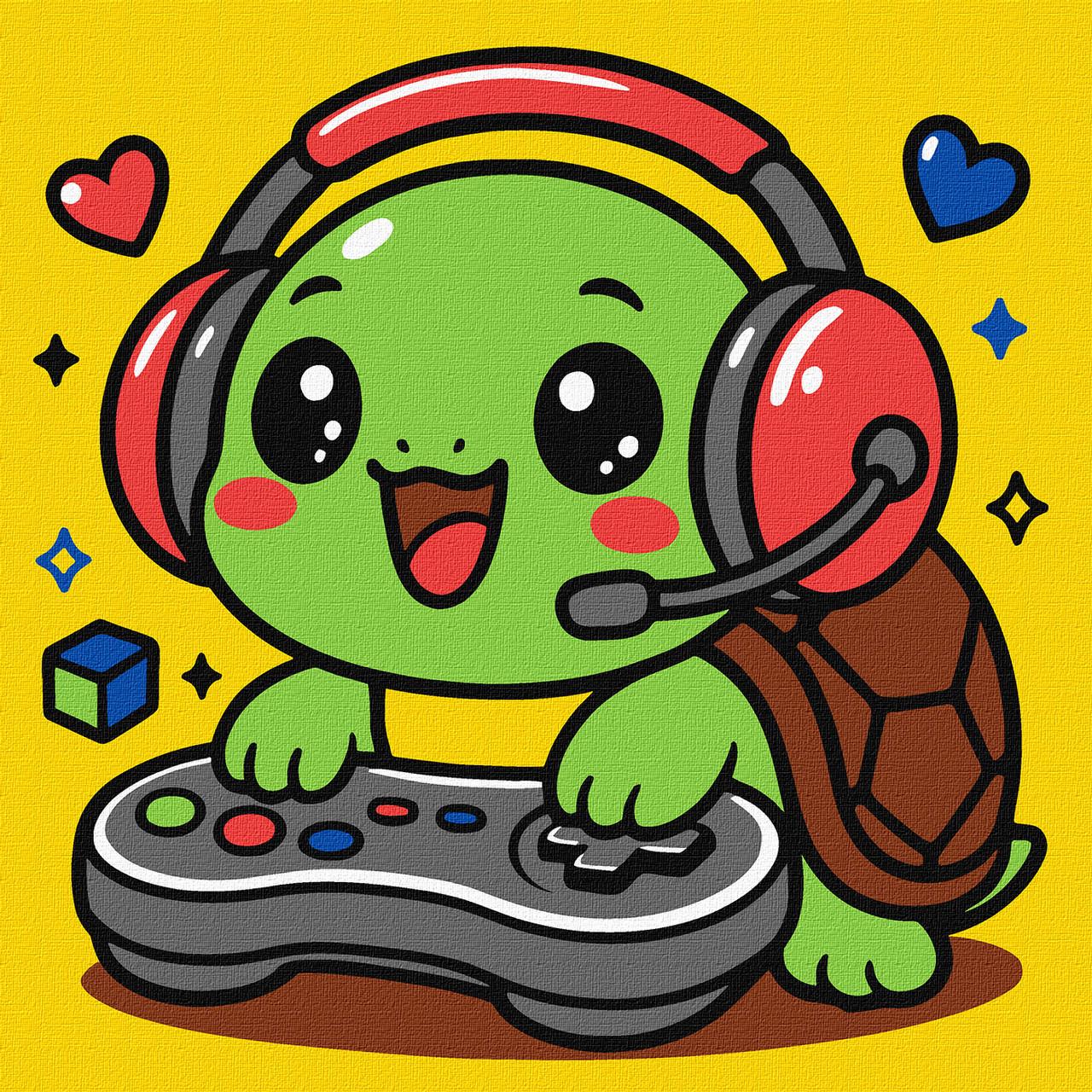 Картина за номерами Ideyka для дітей Черепашка геймер в термопакеті 25х25 см (2867219025)