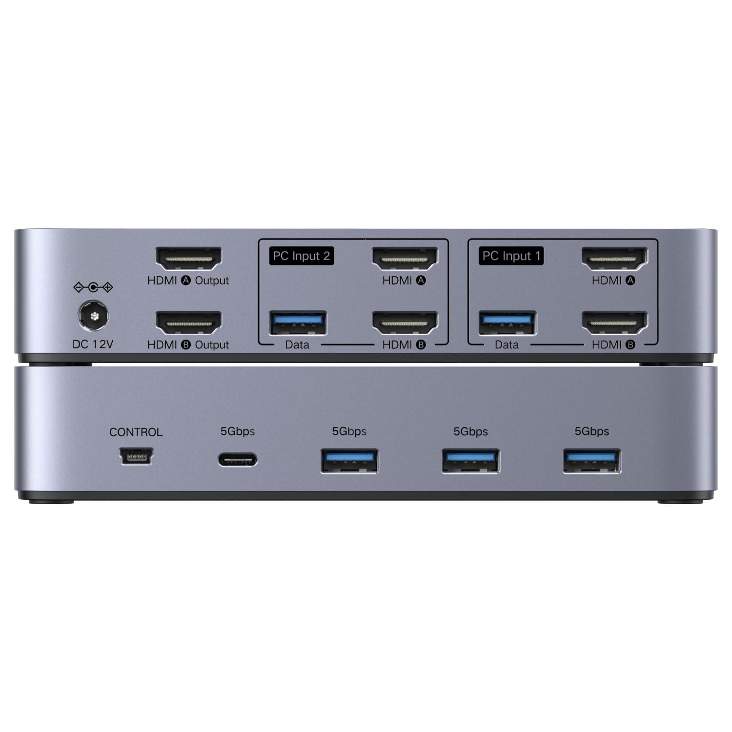 Переключатель KVM HDMI UGREEN AK703 на 2 ПК и 2 монитора 4 порта USB 3.0/3 USB-A/1/USB-C HDMI 2.1 Серебристый/Серый (85100)