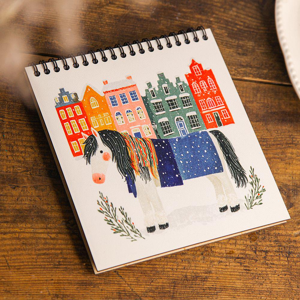 Скетчбук для ескізів та замальовок Кінь в засніженому місті 16,7х18 см 45 аркушів (BDK_26NY012)