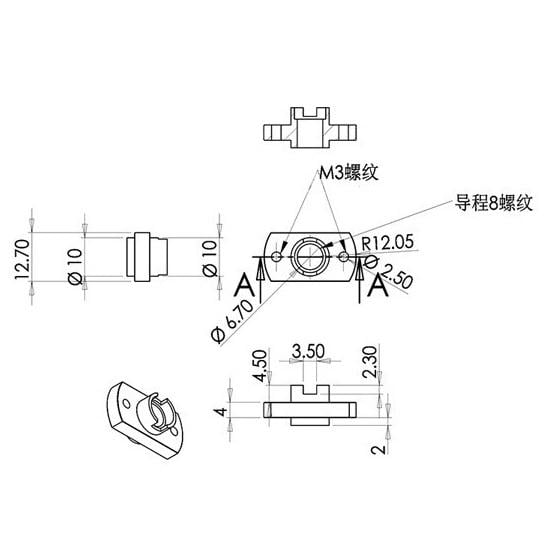 Гайка прямоугольная с пружиной на T8 ходовой винт 4-х западная Krok 8 мм POM пластик - фото 3 Гайка прямоугольная с пружиной на T8 ходовой винт 4-х западная Krok 8 мм POM пластик - фото 3