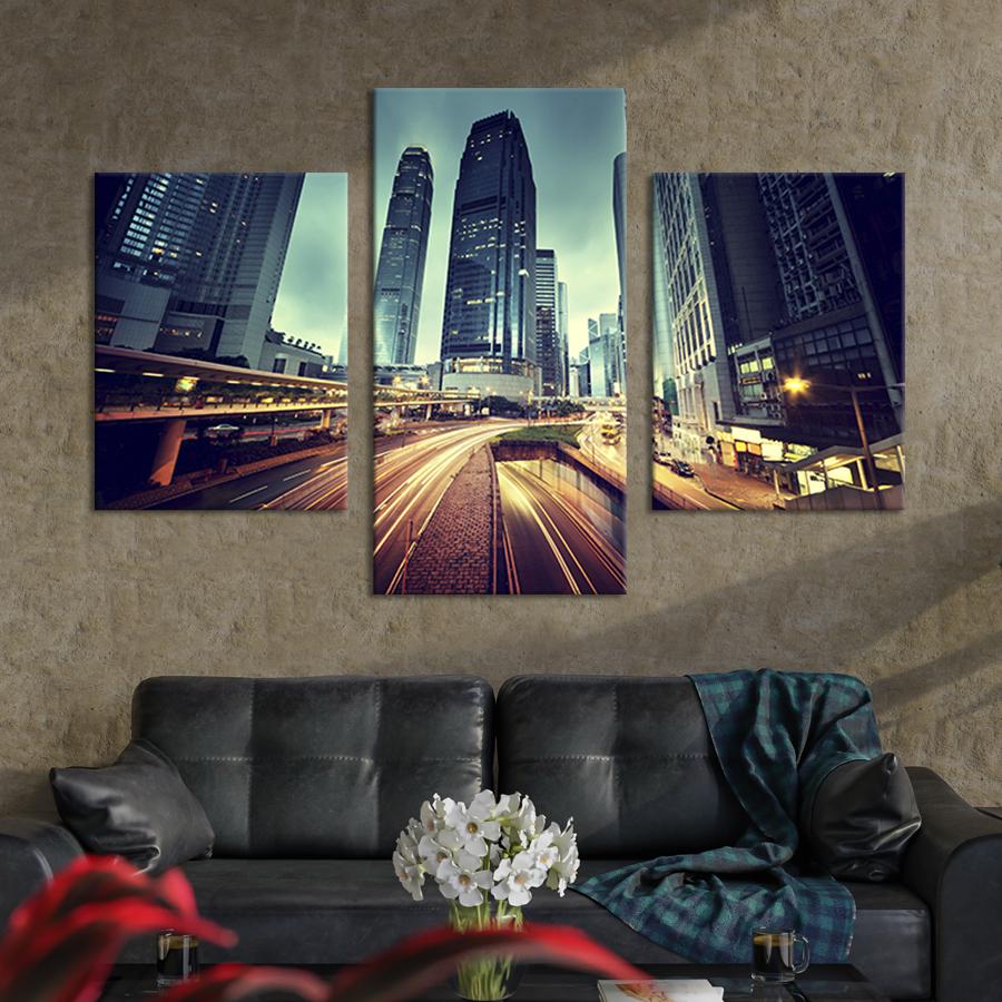 Картина для интерьера Огни ночных небосребов 141x90 см (350-32)