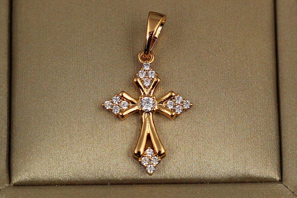 Хрестик Xuping Jewelry з ромбічними краями з камінням 2 см Золотистий (2027801994)