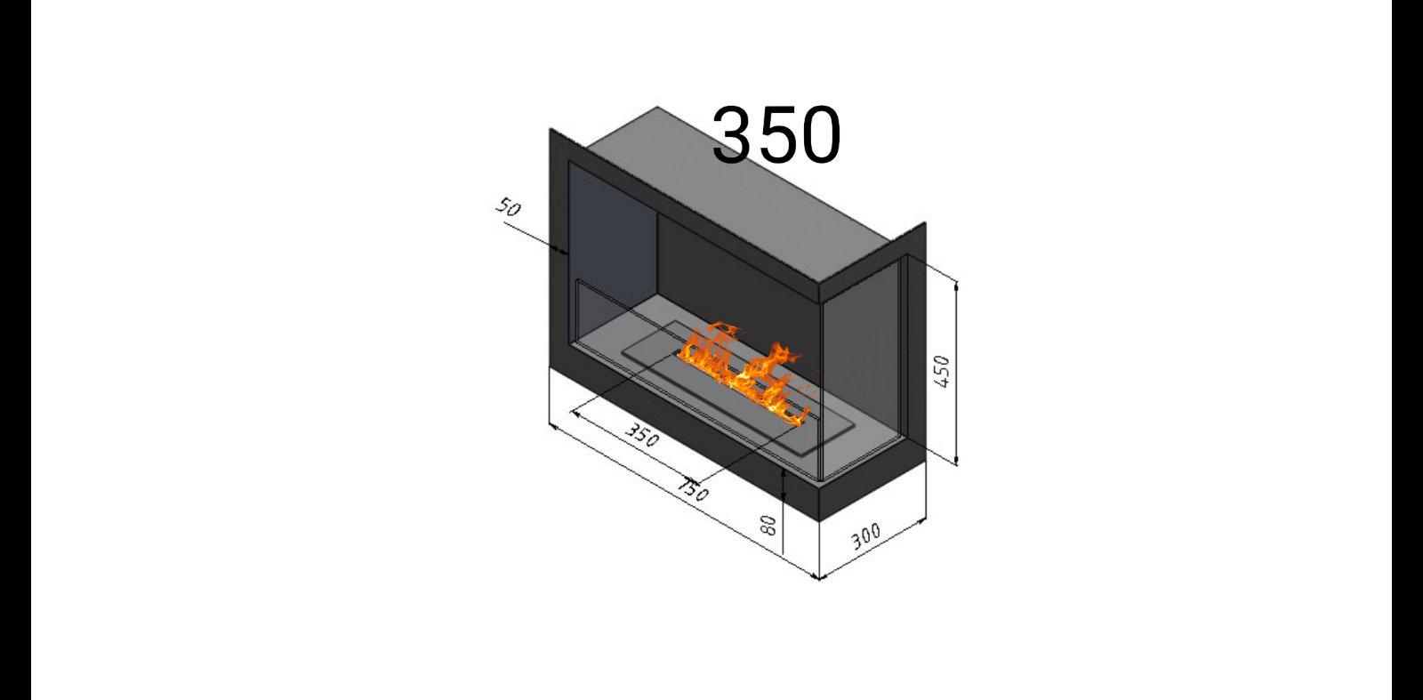 Біокамін вбудований кутовий правий 750 мм з пальником та захисним склом в комплекті лінія вогню 350 мм Чорний (11483127) - фото 2