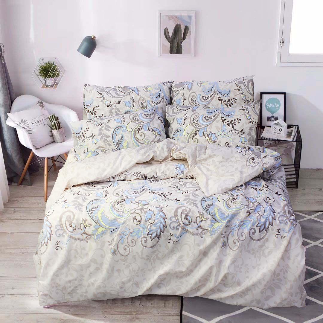 Комплект постельного белья евро Еней-плюс Т0758 Бежевый/Голубой