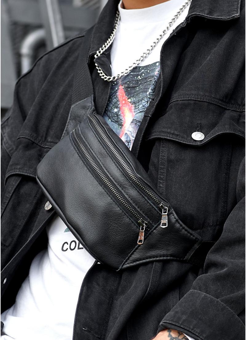 Поясная сумка-бананка мужская кожаная Sambag Tirso BTT 31×12×5 см Черный (81339001m)