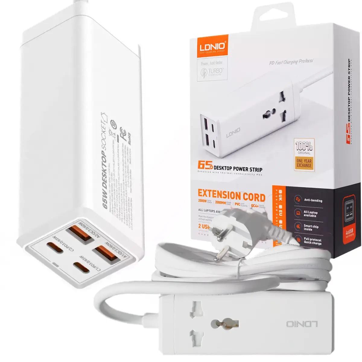 Зарядное устройство Ldnio 65 W/10A/2xUSB/2xType-C/Quick charge для MacBook/Asus/Lenovo/HP/Google/Huawei/Samsung - фото 2