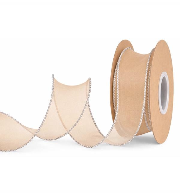 Стрічка органза з кантом 4 см x 9 м Бежевий зі срібним (10743)