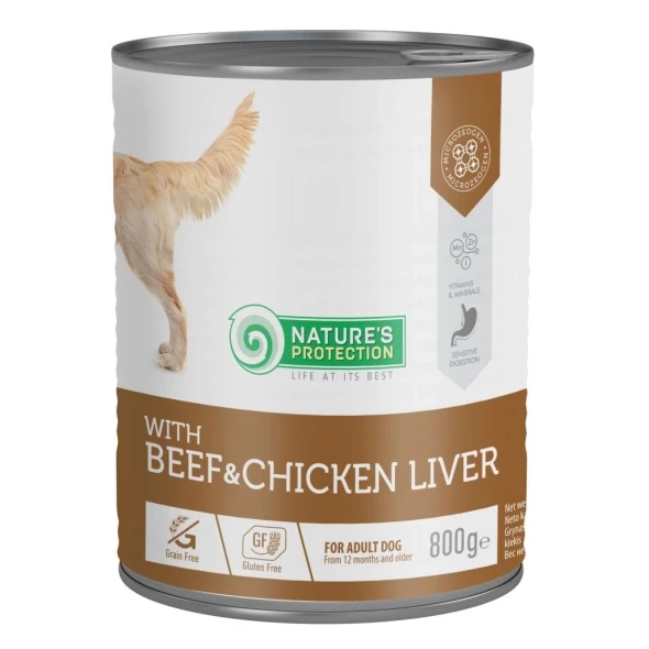 Корм вологий Nature's Protection Beef & Chicken Liver для собак з яловичиною і курячою печінкою 800 г (KIK45606)