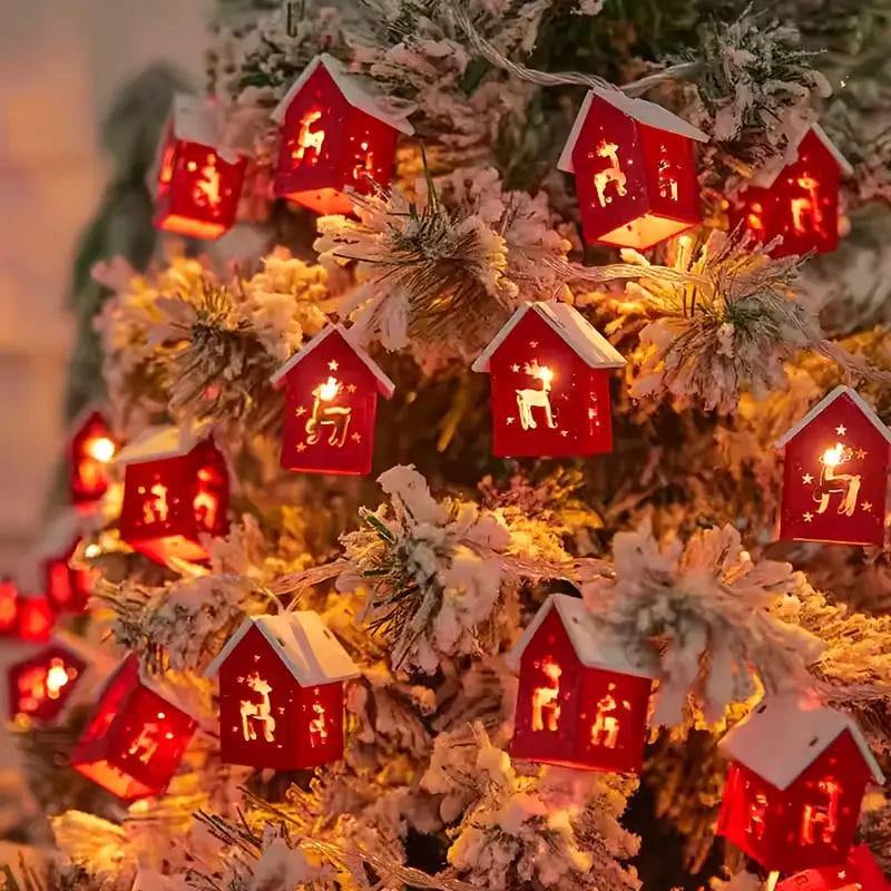 Гирлянда деревянная Фонарики с рождественскими оленями LED-10 2 м (2784075193) - фото 3