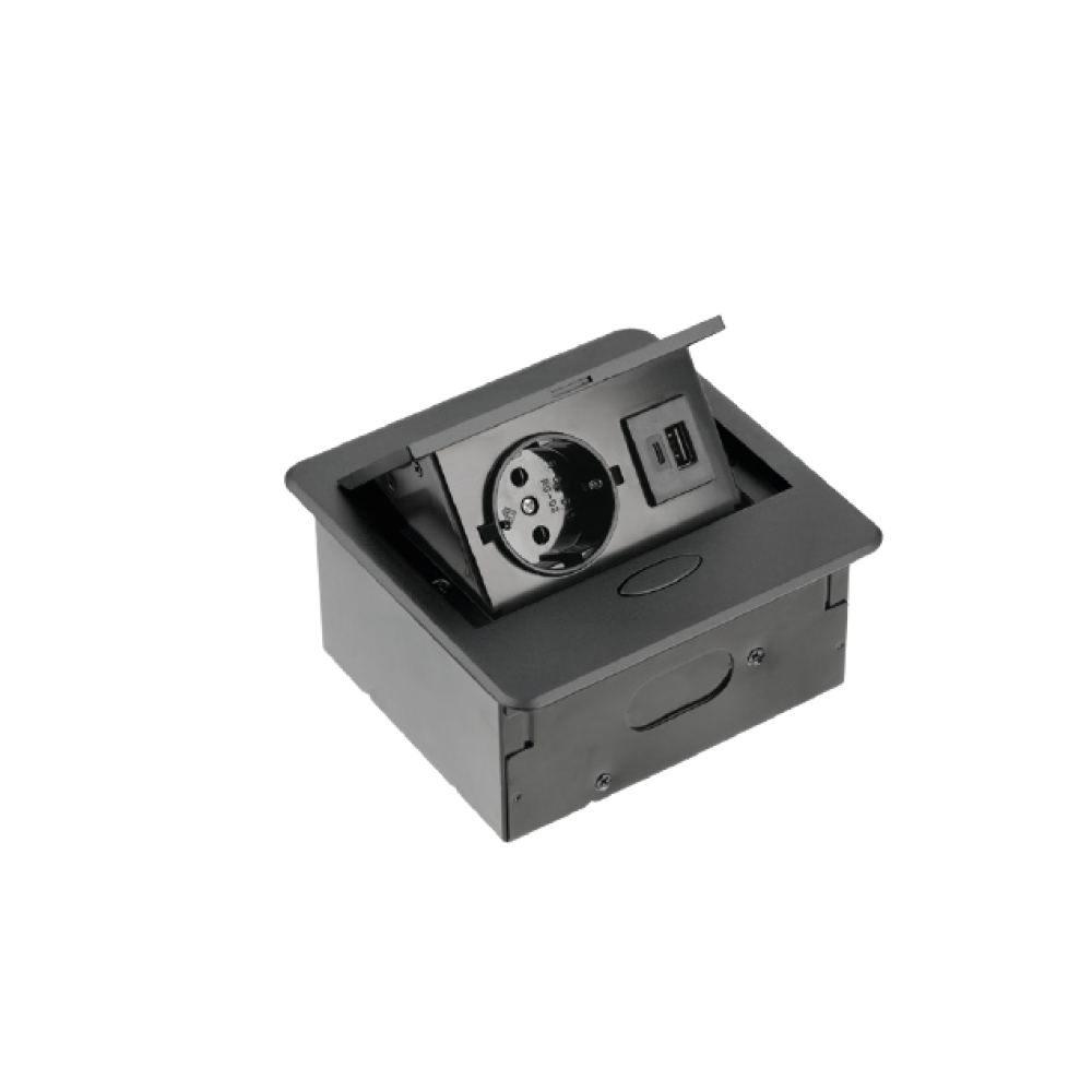 Розетка мебельная в столешницу врезная GTV AVARO Shuko USB-A/C кабель 1,5 м Черный (28687890)