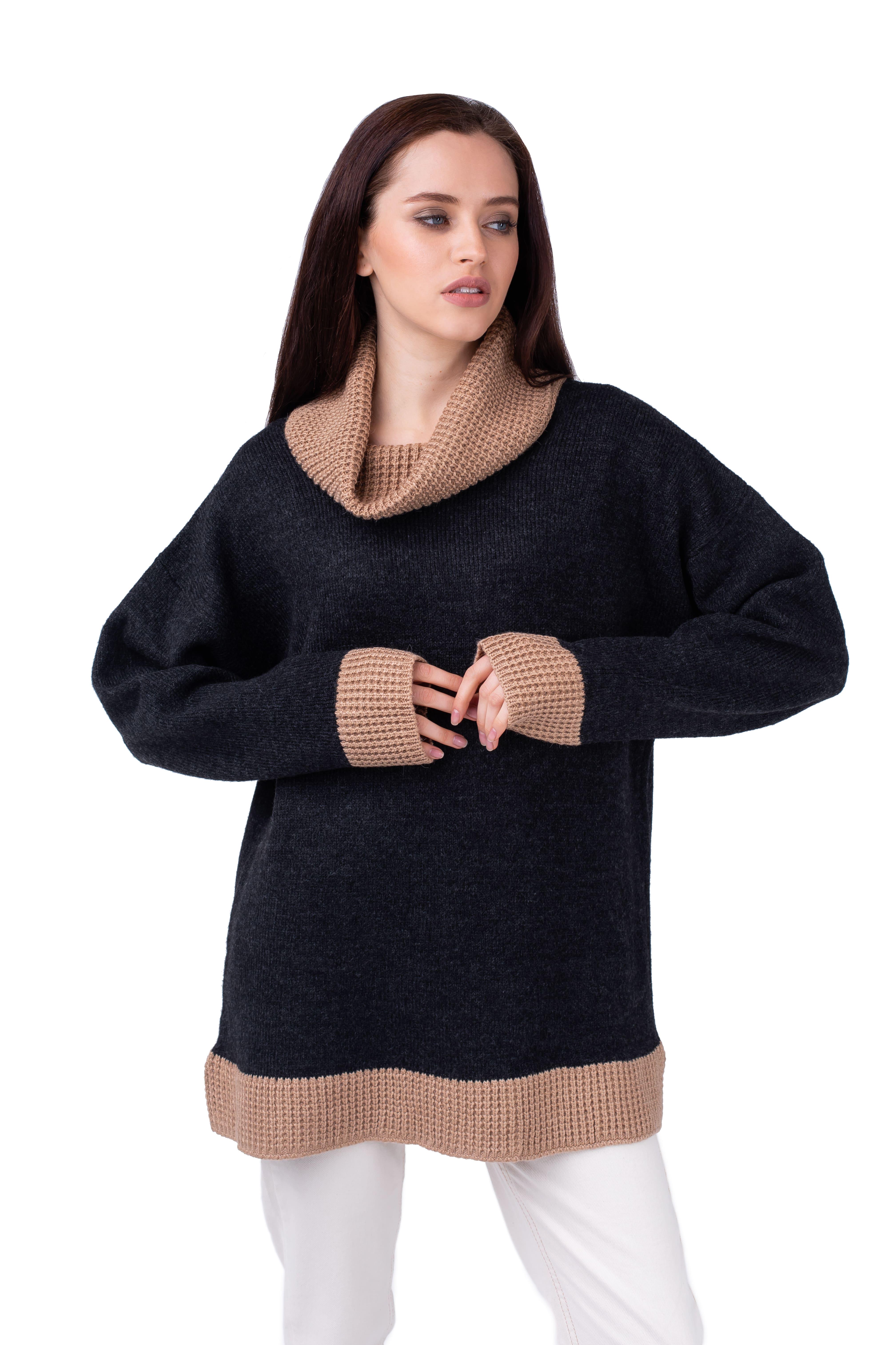 Свитер женский Bakhur свободного кроя oversize S-L Антрацит/Верблюжий (3221) - фото 3