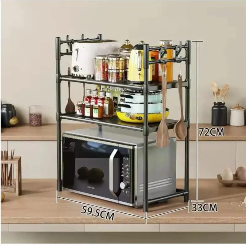 Стеллаж для микроволновки 3-ярусный с крючками 72х59х33 см - фото 3 Стеллаж для микроволновки 3-ярусный с крючками 72х59х33 см - фото 3